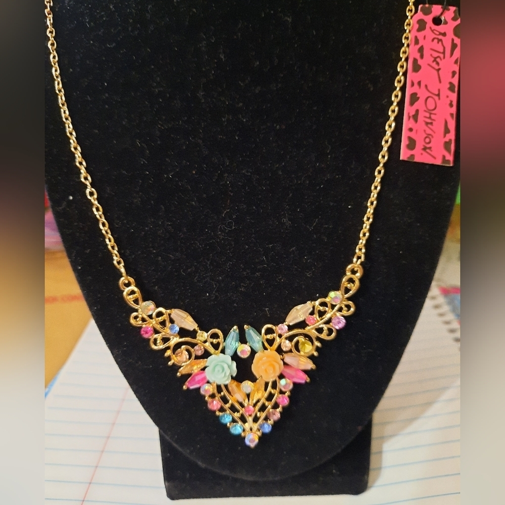 Betsey Johnson Gold Multicolor Floral Necklace NWT